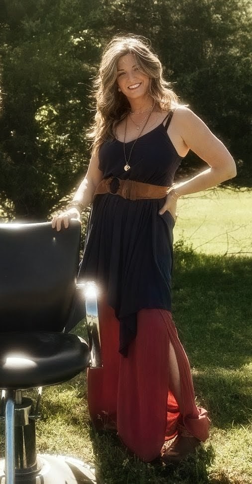 ChristyLee beside her styling chair in Germantown, Tennessee